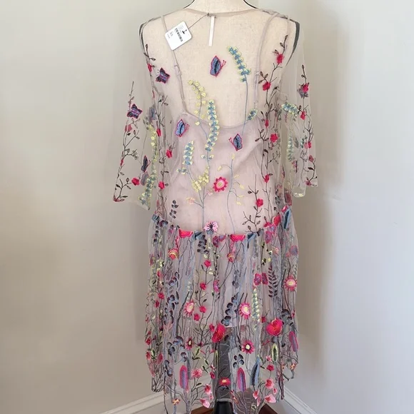 Free People NWT Multi Color Sheer Mesh Dress with Under Pinning Size XSmall - Picture 3 of 6